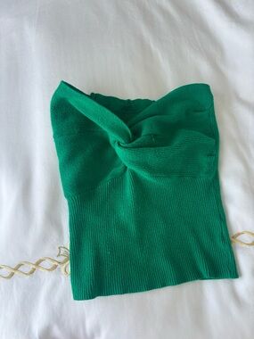 Amazon Green Strapless Knit Twist Bust Tube Top